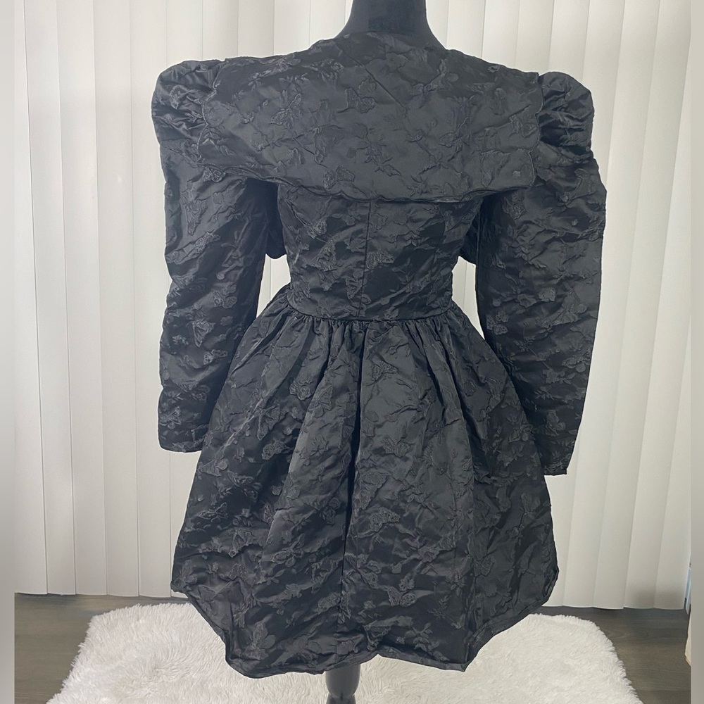💔SOLD💔SISTER JANE Grange Jacquard Mini Dress Long Sleeve Rhinestone Button Black - Picture 8 of 14